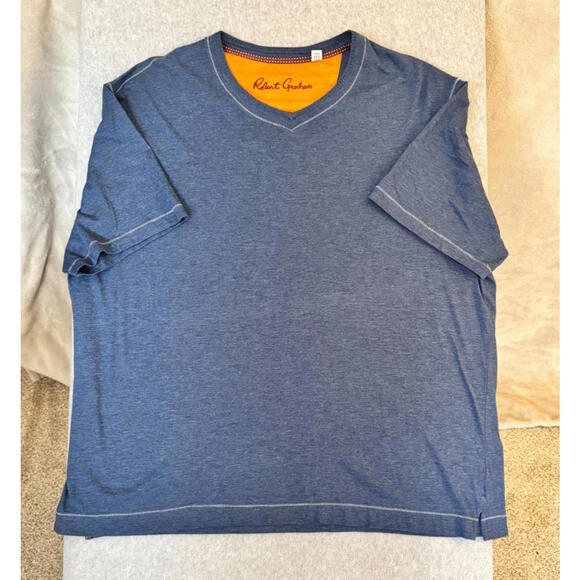 Robert Graham Shirt Mens Blue Preppy V Neck Lightweight Cotton Size 3XL - Picture 1 of 8